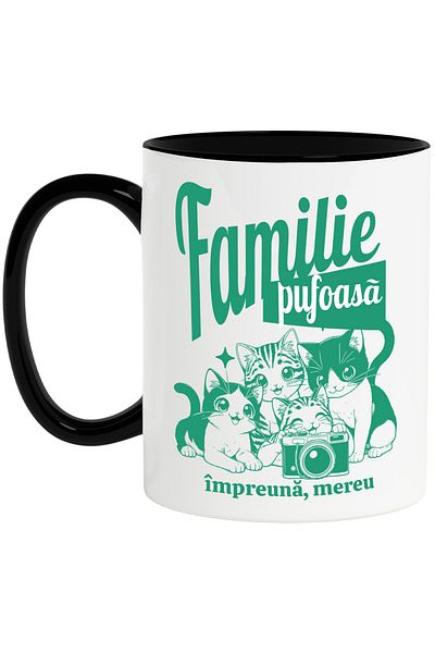 StoryGift Romania Fluffy Family Mug Always Together Animals Cats, 330ml, Ceramic with Handle Ne, Cu, STG.