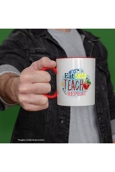 StoryGift Romania Mug with the message "Eat, sleep, teach, repeat", illustration, for children, school, e, With ,STG
