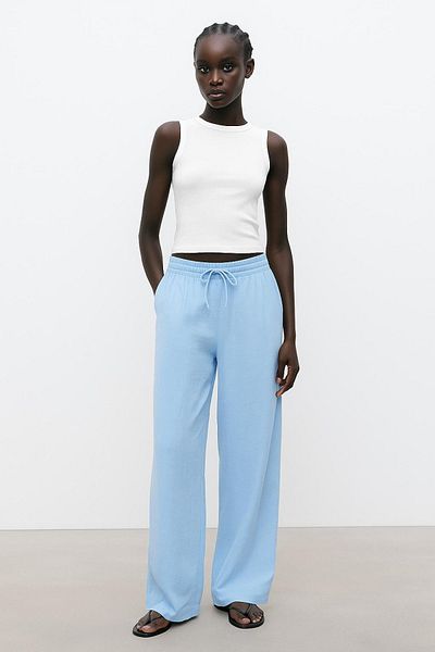 HAKKE Elastic Waist Muslin Palazzo Trousers