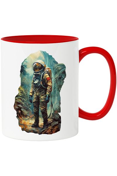 StoryGift Romania Mug with Astronaut Portrait in the Jungle, Astronaut in Nature, Abstract Art, Ceram, With, STG.