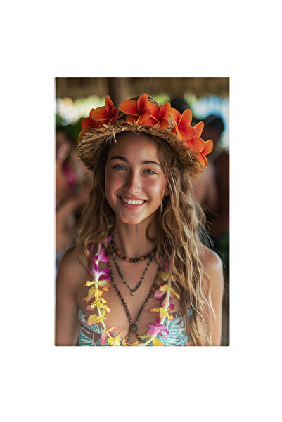 StoryGift Romania Tablou Canvas: Petrecere Hawaiana Fata Cu Ghirlanda Si Ochi...