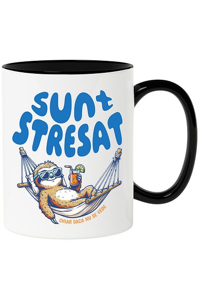 StoryGift Romania Lazy Animal Mug With Cocktail In Hammock Funny Text I'm Stressed Even If I'm Not , With ,STG .