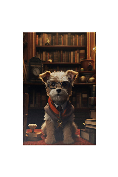 StoryGift Romania Tablou Canvas: Catelul Sef Cu Ochelari Negri Imbracat La Co...