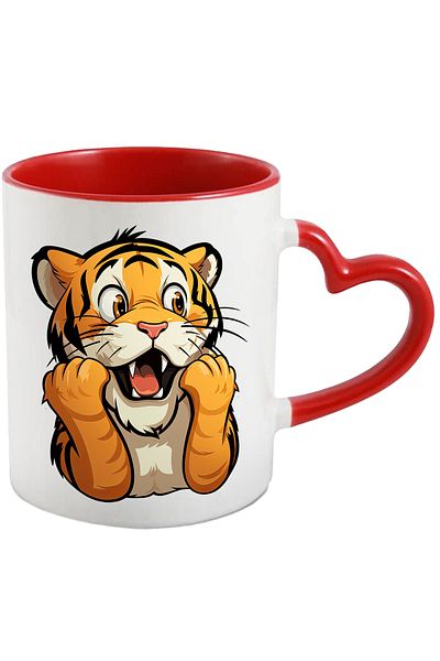 StoryGift Romania Mug with a shocked tiger | illustration | surprised | amazed | wild animal | feline, With ,STG.