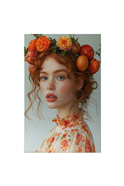 StoryGift Romania Tablou Canvas Șarm Și Stil Portret Cu Accente Florale Și Fructe În Părul Roșcatei , Pictura Dig