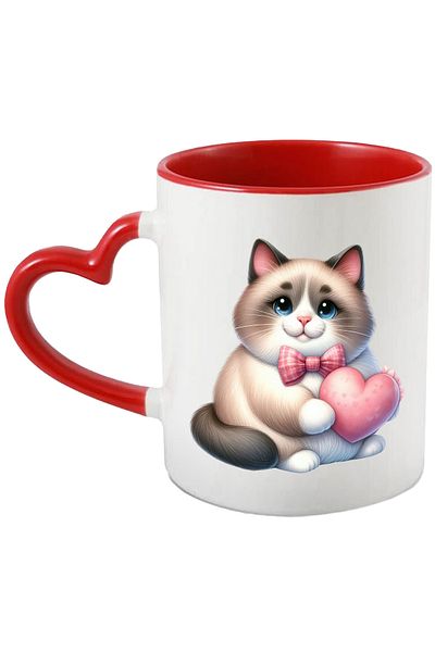 StoryGift Romania Mug with a fat kitty | illustration | holding a heart | affection | feline, With,STG