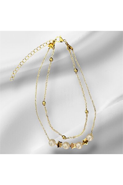 Vitastyle Pearl Star Model Heeled 2-Piece Chain Steel Anklet