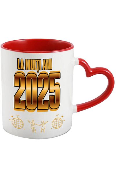 StoryGift Romania Happy New Year 2025 New Year's Eve Party Mug, 330ml, Ceramic with Heart Handle, With,STG.