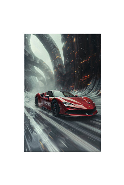 StoryGift Romania Tablou Canvas Prin Tunelurile Timpului Ferari Mașina Roșie Se Grăbește Prin Descărcările Electr