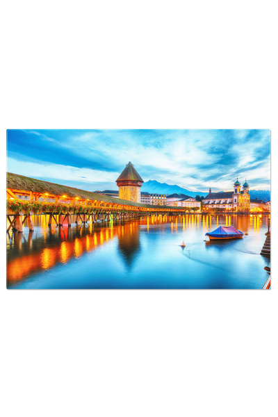 StoryGift Romania Tablou Canvas Centrul Istoric Minunat Al Lucernei Cu Faleza, Oras, Elvetia, Amurg, Calatorie, C