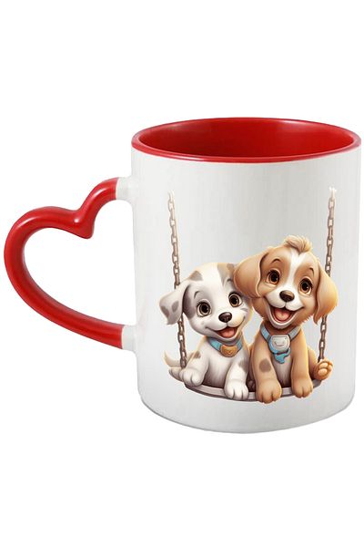 StoryGift Romania Mug with 2 puppies swinging | illustration | friends | happy | cheerful, With ,STG.