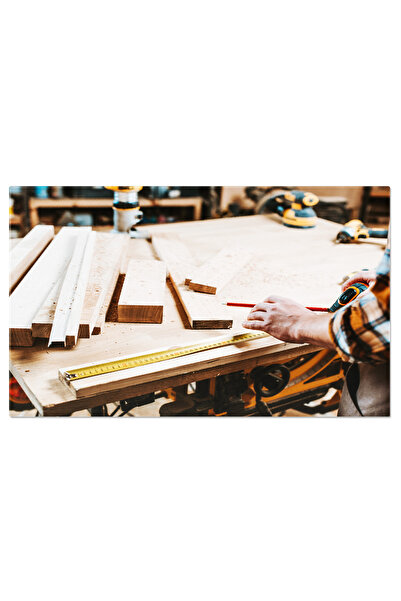 StoryGift Romania Tablou Canvas Cu Tamplar In Atelier, Masurand Lemnul - Mest...