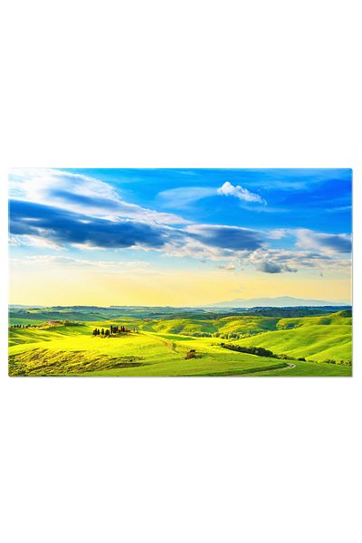 StoryGift Romania Tablou Canvas Apus In Peisajul Rural Din Toscana, Italia, Casa, Deal, Verde, Peisaj 4863