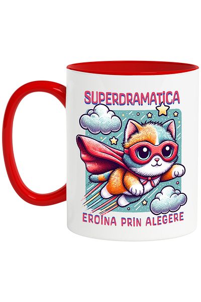 StoryGift Romania Cana Super Dramatica,supererou, Eroina Prin Alegere, 330ml, Ceramic Cu Maner Ros, Cu ,stg