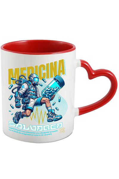 StoryGift Romania Cana Medicina Salvarea Omenirii Santate Om Cu Pastile, 330ml, Ceramica Cu Maner , Cu ,stg