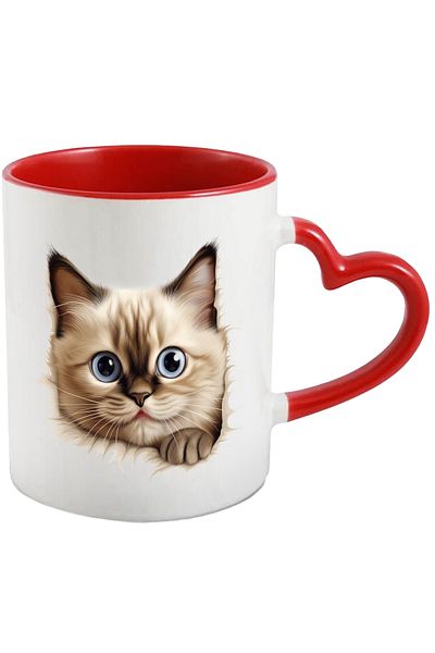 StoryGift Romania Mug with a shocked Burmese cat | illustration | looks surprised | a little scared, With ,STG .