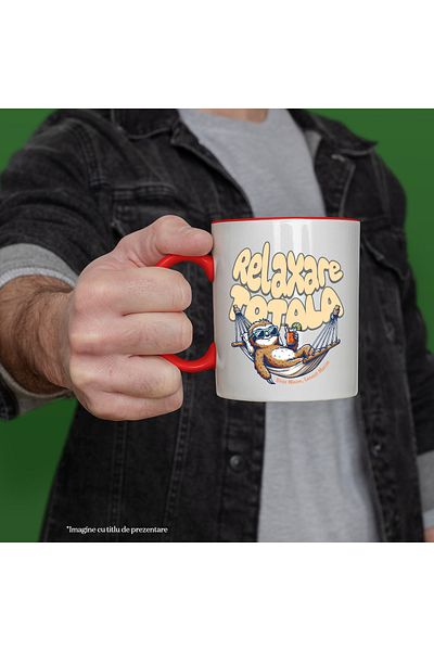 StoryGift Romania Mug Total Relaxation Lazy with drink in hand in hammock, 330ml, Ceramic with Handle, With,STG.
