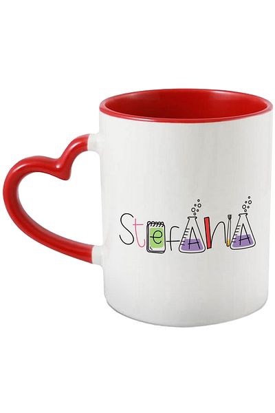 StoryGift Romania Mug With Name Stefania, School, Chemistry, Subjects, Algebra, Geometry, 330ml, Sky, With, left