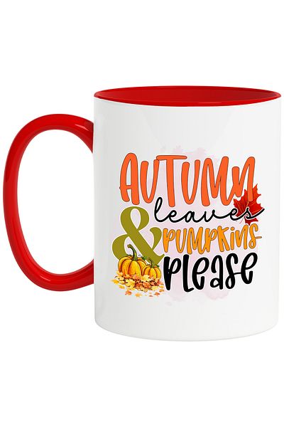 StoryGift Romania Mug with the message "Autumn leaves & pumpkins please", autumn, illustration, leaves, d, With ,STG