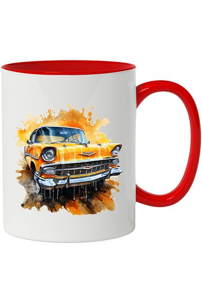 StoryGift Romania Classic Car Mug, Chevy, Watercolor, Paint Drops, Multicolor 330 ml, With ,STG.