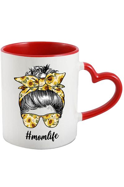 StoryGift Romania Mug with the message "#Momlife", illustration, mother, life, housewife, hair tied, eye, With, STG.