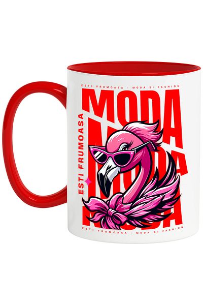 StoryGift Romania Pink Flamingo Mug with Glasses - Fashion, You are beautiful, 330ml, Ceramic with Red Handle, With ,STG.