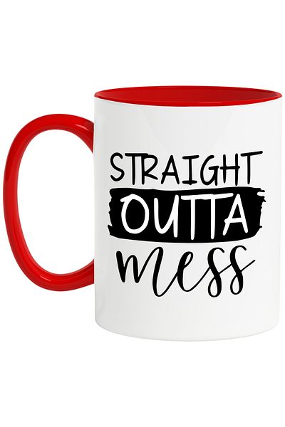 StoryGift Romania Mug with the message in English "Straight outta mess" - straight out of the mess with Man, Cu, STG.