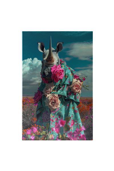 StoryGift Romania Tablou Canvas Trandafiri Roz Purtați De Un Rinocer În Rochi...