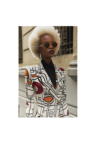 StoryGift Romania Tablou Canvas Exprimare Personală A Femeii De Culoare În Tablou Viu Colorat Păr Alb Ochelari Po