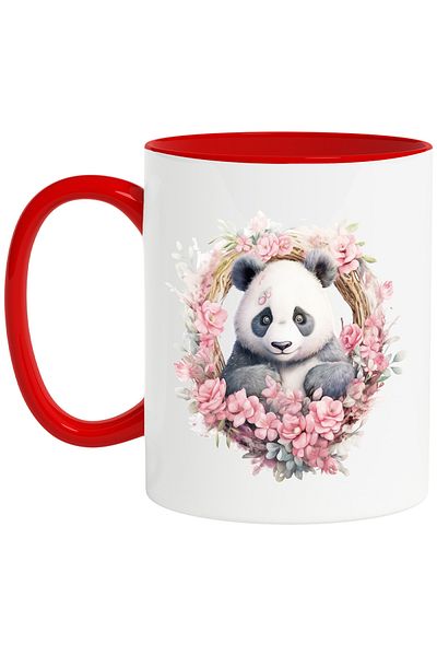 StoryGift Romania Panda bear mug | illustration | pink flower crown | a little scared | , With ,STG .