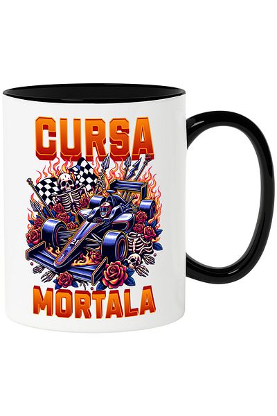 StoryGift Romania Mug death race skeleton champion formula 1 speed, 330ml, Ceramic with N Handle, Cu, STG
