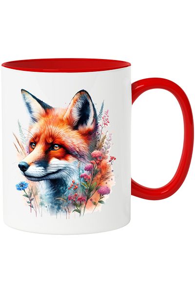 StoryGift Romania Mug with a fox looking into the distance | illustration | flowers | plants | nature, With,STG.