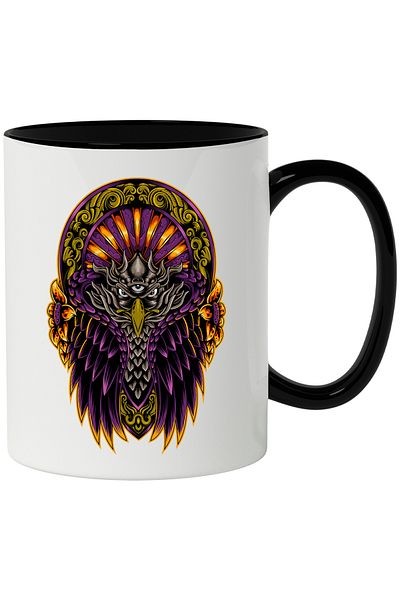 StoryGift Romania Mug With Monster, Eagle, Eyes, Wings, Flowers, Fantasy, Sunset, Multicolor 330 ml, C, With, STG.