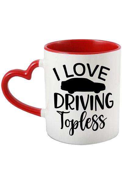 StoryGift Romania Mug for women who love to drive topless with Heart Handle Ro, Cu, STG.
