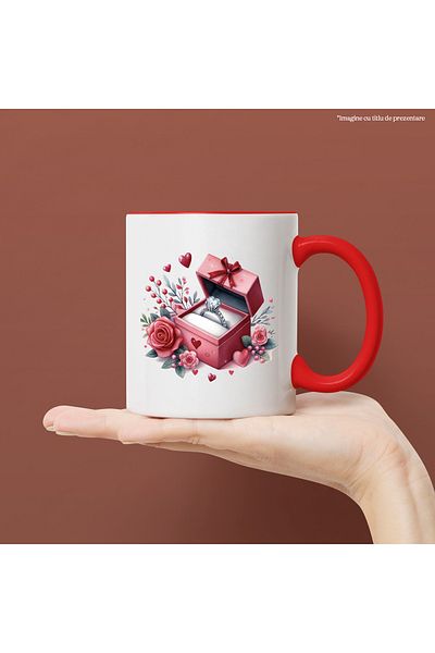 StoryGift Romania Mug with a diamond ring, illustration, rose, popcorn, Valentine's Day, p, With ,STG
