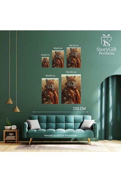 StoryGift Romania Tablou Canvas Domnul Leopard Cu Privire Suparata In Tinuta Medievala Cu Model Leopard Si Guler