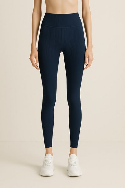 HNX High Waist Recovery Ribbed Ribbed Sports Women's Leggings |   Navy Blue