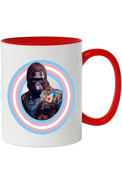 StoryGift Romania Gorilla Mug, Jacket, Flowers, Shirt, Circle, Multicolor 330 ml, Ceramic with Handle, With ,STG.