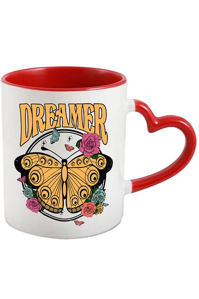 StoryGift Romania Yellow Butterfly Mug With And Multicolored Roses With The Message "dreamer", Dream, With, stg