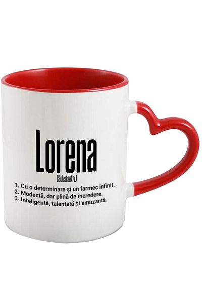 StoryGift Romania Mug With Name Lorena, and Motivational Message, Determination, Modesty, Intelligence,, With,STG.