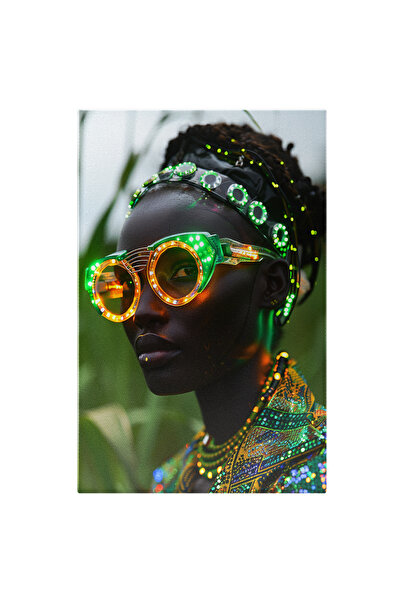StoryGift Romania Tablou Canvas Femeie Negresa Cu Ochelari Din Leduri Cu Coro...