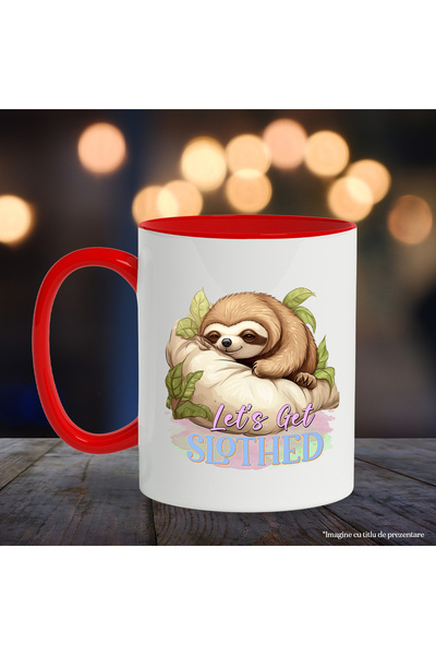 StoryGift Romania Cana cu animalul sloth/lenes cu mesajul "Let's get slothed", lene, somn, lenevir, Cu ,STG
