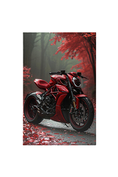 StoryGift Romania Tablou Canvas A Girl´s Motorcycle De Culoare Rosie Oprita I...