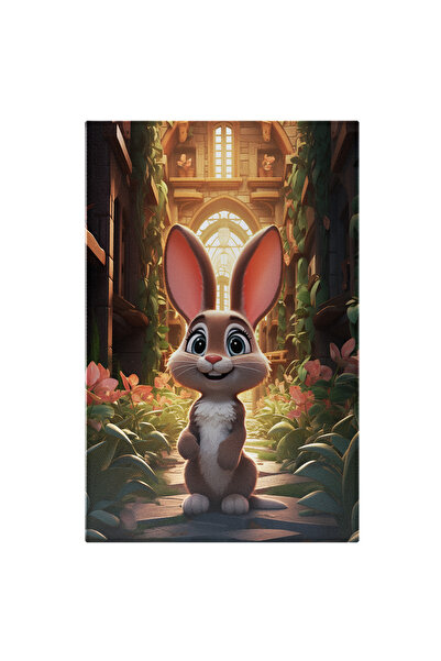 StoryGift Romania Tablou Canvas: Gradina Botanica Cu Floricele Roz In Camera Sta Iepurasul Fericit Si Admira Pla