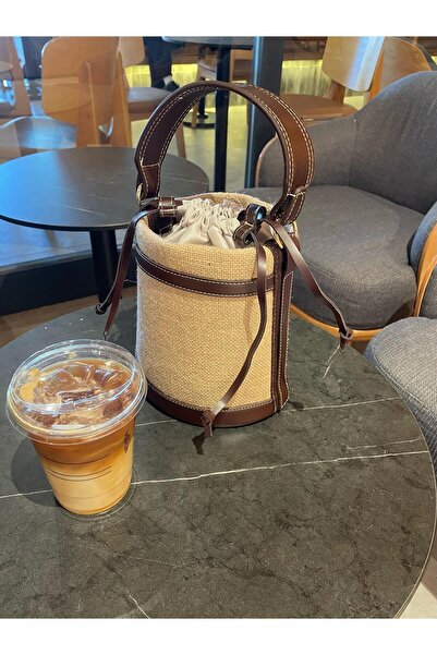 EBROU Brown Women's Wicker Zra Bucket Model Hand and Shoulder Bag