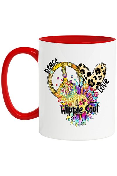 StoryGift Romania Mug with the message "Peace, love, hoppie soul", hippie style, culture, illustration, , With ,STG .