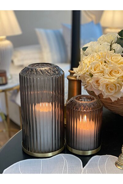 Dekordan House 2'li Füme Kristal Şamdan