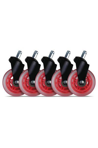 icover Set 5 roti de silicon pentru scaune de gaming / birou L33T-GAMING, universal 3" diametru 11mm, rosu