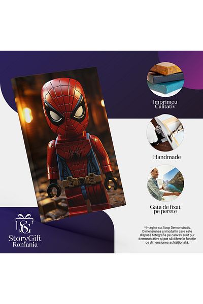 StoryGift Romania Canvas Painting 40 x 25CM Spider-Man Lego Spider-Man in Red and Blue and Model, STG.