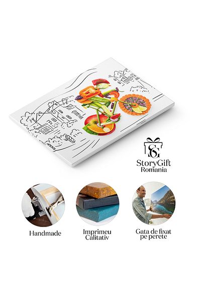 StoryGift Romania Tablou Canvas - Bicicleta, Fructe Si Fitness: Activitate Fizica Si Nutritie Sanatoasa, Sport Si